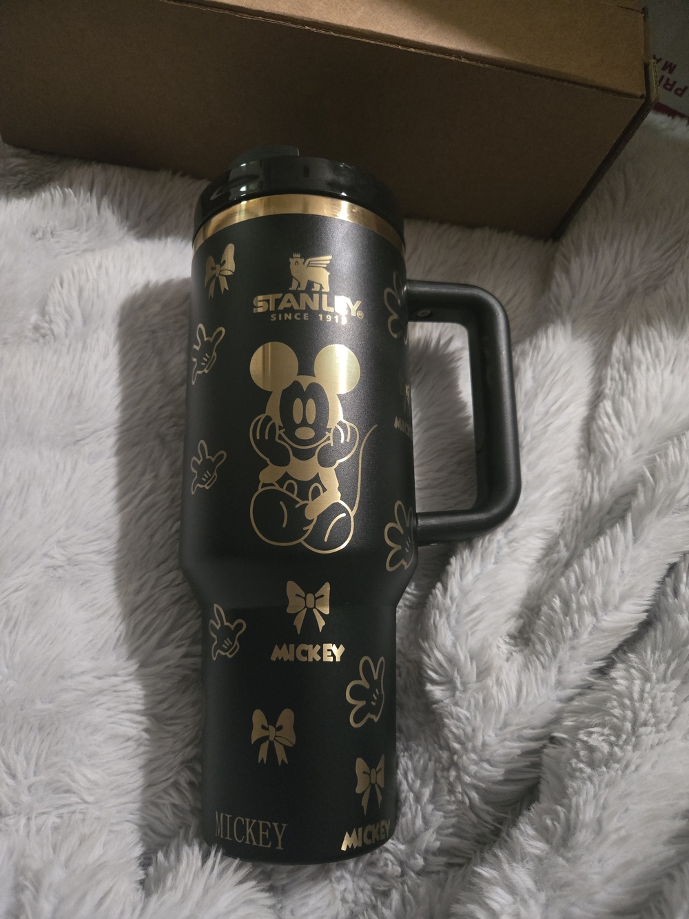 Stanley Black and Gold Mickey Mouse Travel Mug with Handle